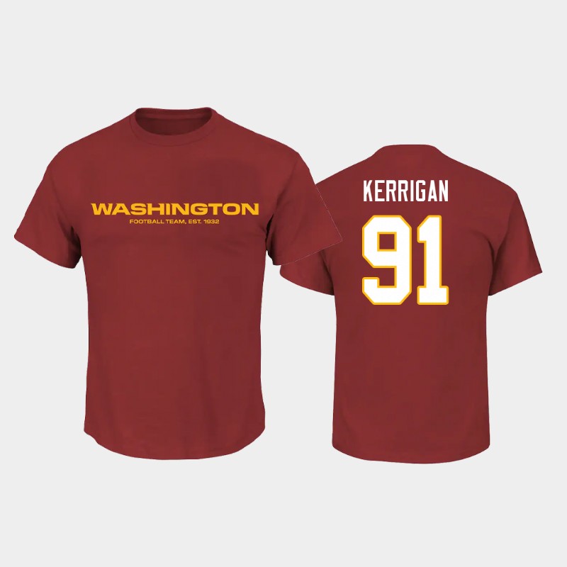 Men's Washington Football Team #91 Ryan Kerrigan 2020 Red Name & Number T-Shirt